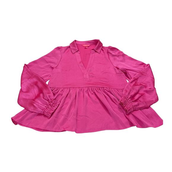 Lilly Pulitzer Womens 10 Pink Jaylene Long Sleeve Top Blouse Maximalist Preppy - Picture 3 of 9